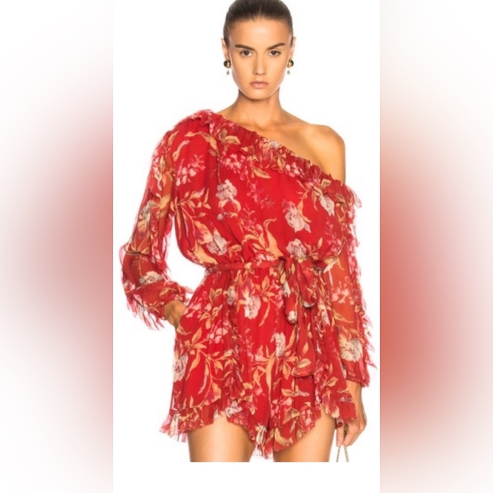 Zimmermann Corsair Iris Playsuit Romper Floral Red-does not haver belt